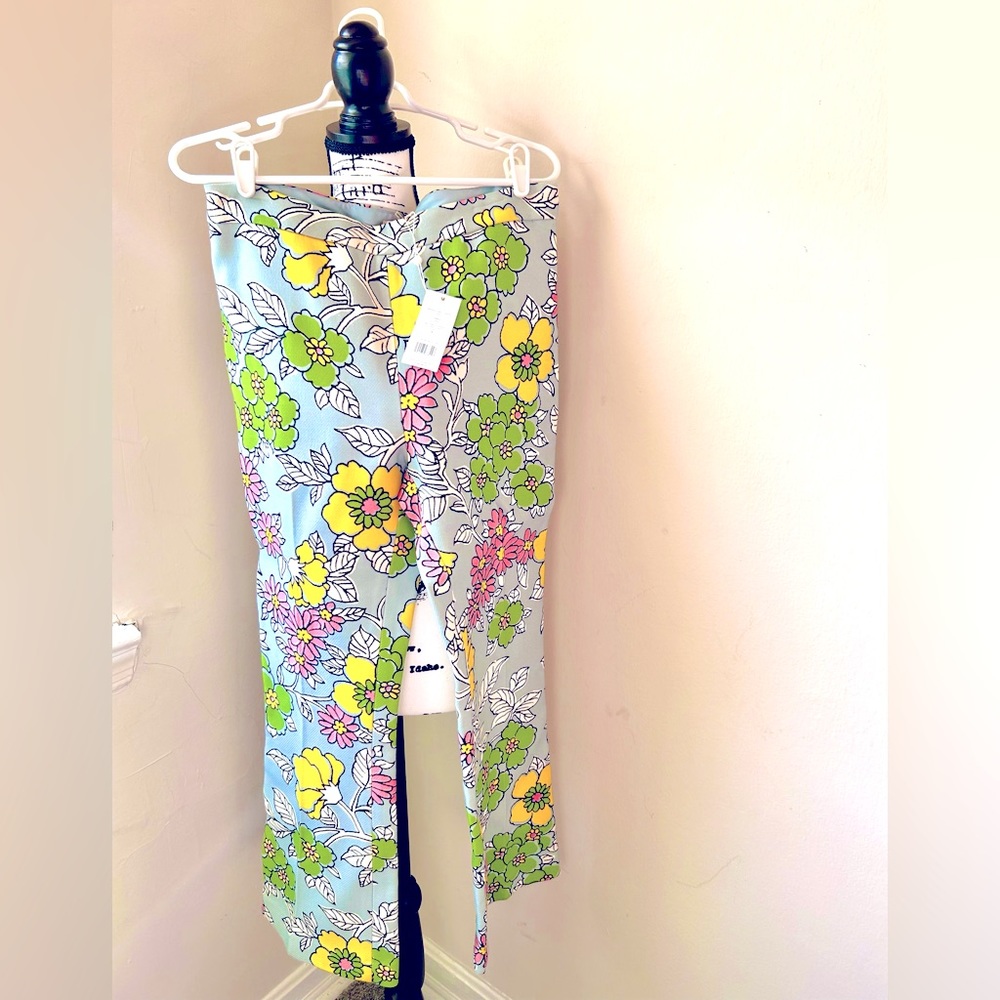 NWT Tory Burch printed twill crepe cropped trousers in blue size 6.
